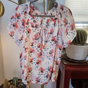 Zac & Rachel Pink and Blue Floral Blouse, Size Medium